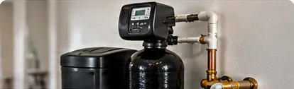 Water softener installed beside the home water line